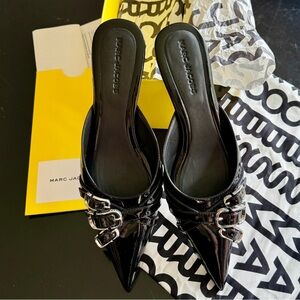 Marc Jacobs Emma Buckle Patent Leather Kitten-heel Black Mules size 41 box & bag